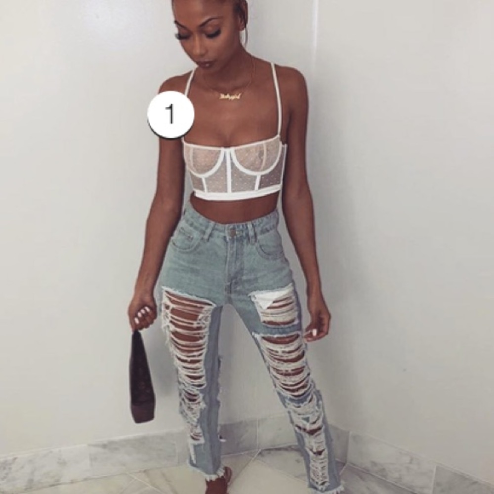 NWT MESHKI MONIQUE SPOT MESH LONGLINE BRALETTE - Picture 5 of 6